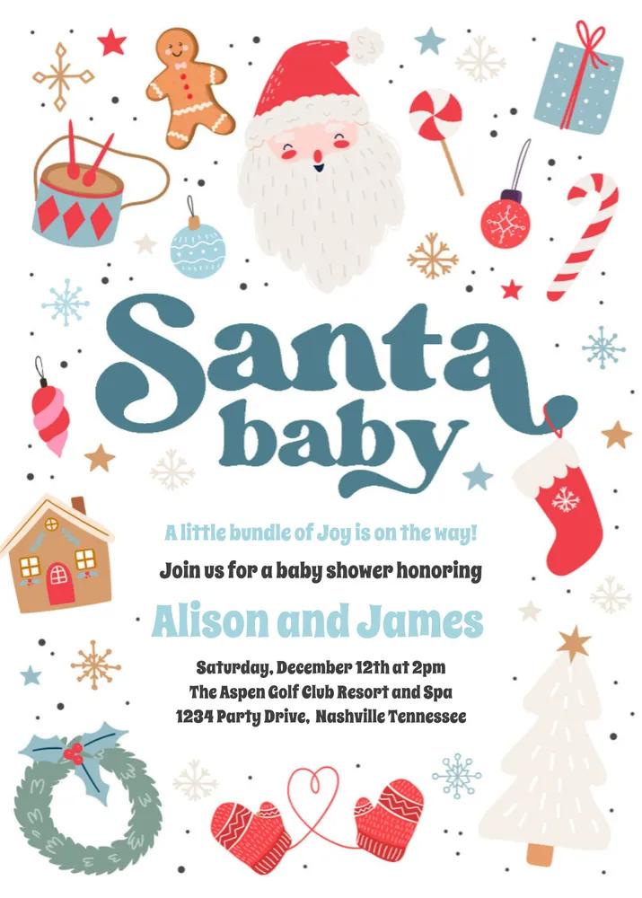 Santa Baby Shower Invitation Template Blue & Red Christmas Canva Editable