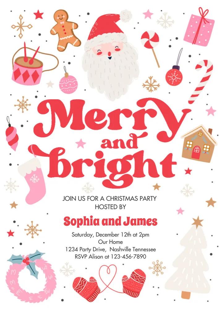 Merry and Bright Christmas Party Invitation | Editable Canva Template