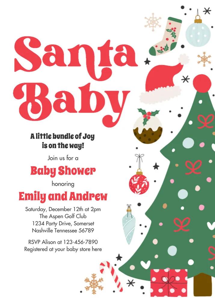 Santa Baby Shower Invitation - Red and Green Christmas Canva Template