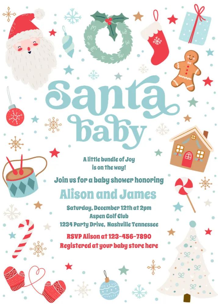 Santa Baby Shower Invitation - Traditional Christmas Canva Template
