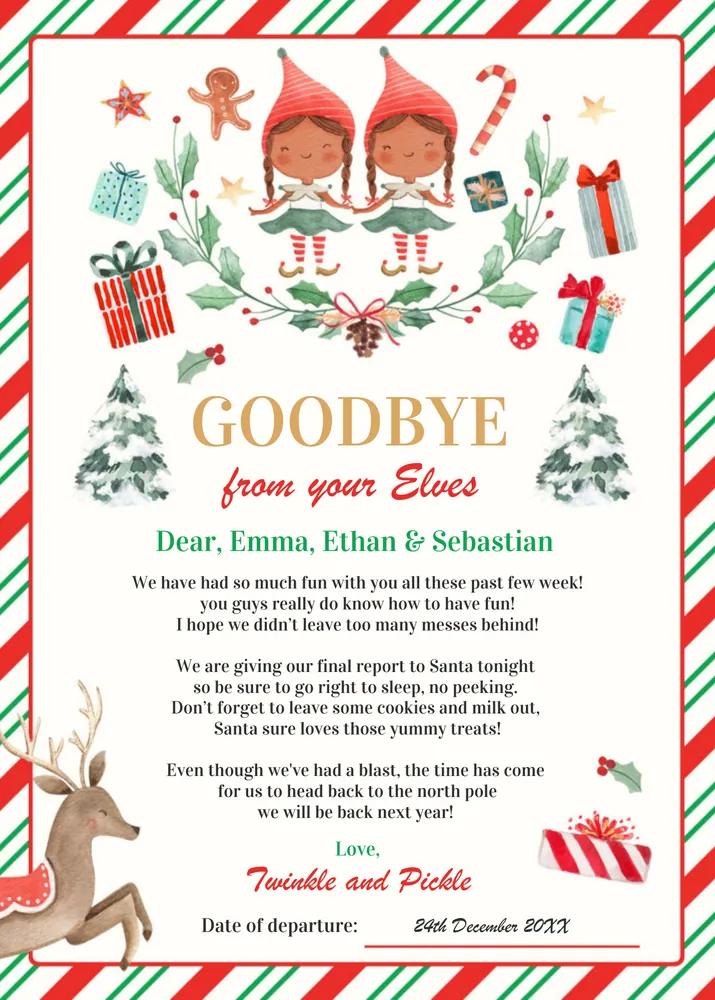 Editable Elf Goodbye Letter & Holiday Card Canva Template - Instant Download