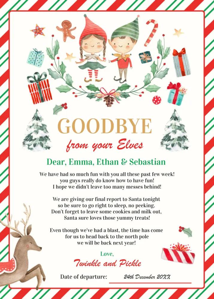 Personalized Elf Goodbye Letter & Holiday Card Canva Template - Instant Download