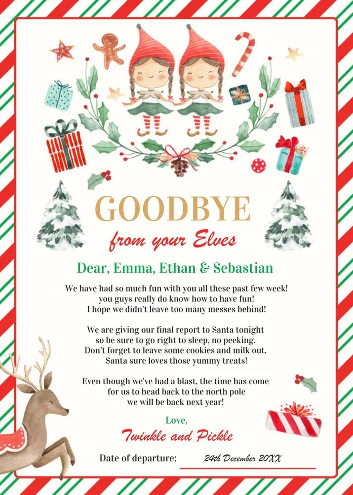 Editable Elf Goodbye Letter & Holiday Card Canva Template - Instant Download