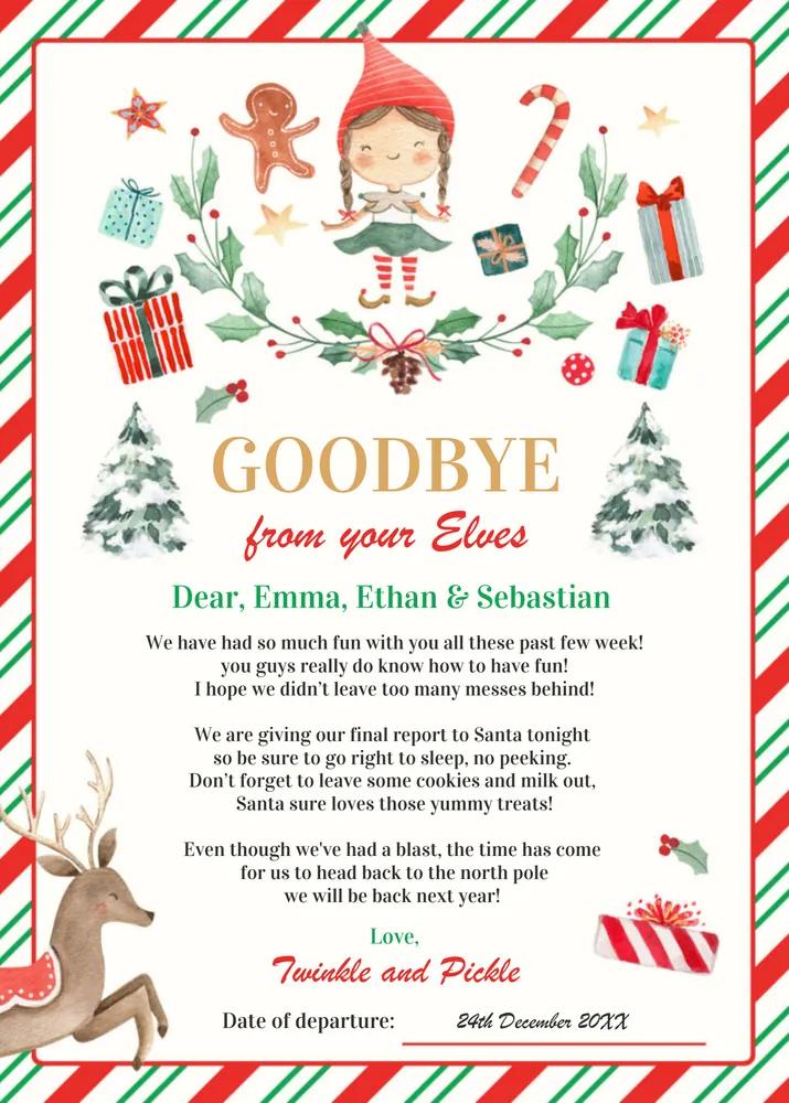Editable Elf Goodbye Letter & Holiday Card Canva Template - Instant Download