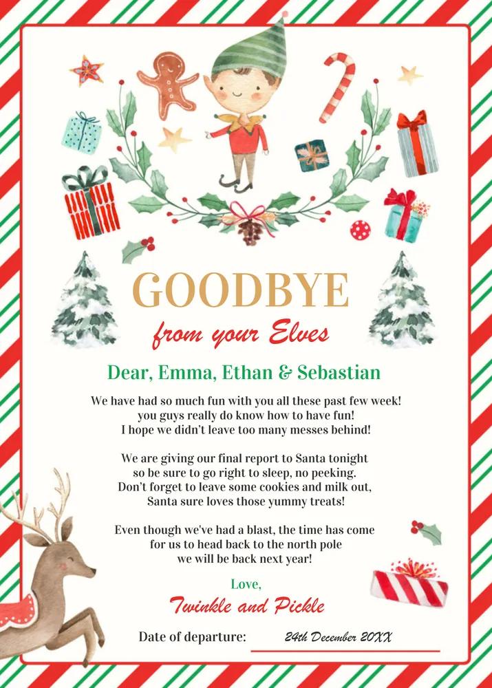 Personalized Elf Goodbye Letter & Holiday Card Canva Template - Instant Download