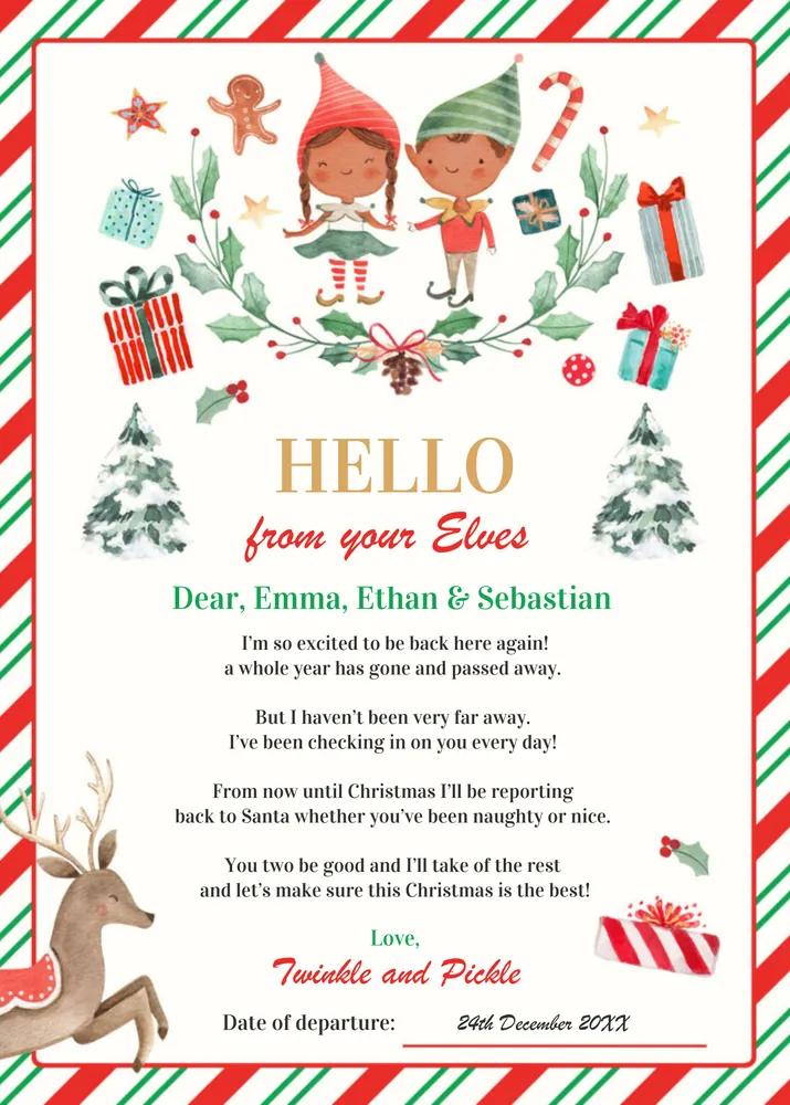 Editable Elf Return Letter | Personalized Holiday Elf Welcome Card Canva Template