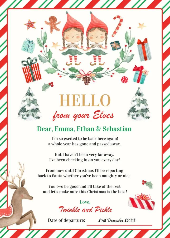 Editable Elf Return Letter Holiday Card Canva Template - Instant Download