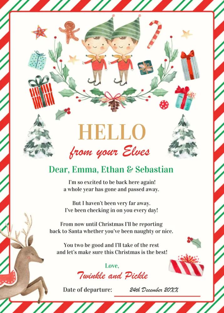 Editable Elves Return Letter - Personalized Elf Holiday Card Canva Template