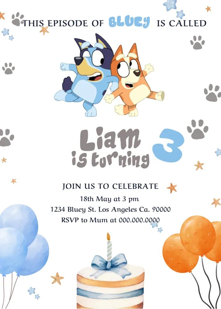 Editable Bluey and Bingo Cake Birthday Invitation Template - Canva Instant Access