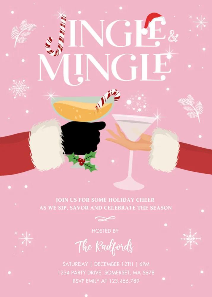 Jingle & Mingle Christmas Cocktail Party Invitation - Editable Canva Template