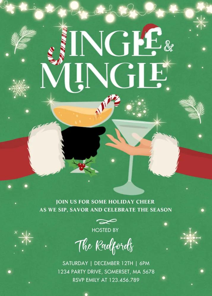 Jingle and Mingle Christmas Cocktail Party Invitation Canva Template