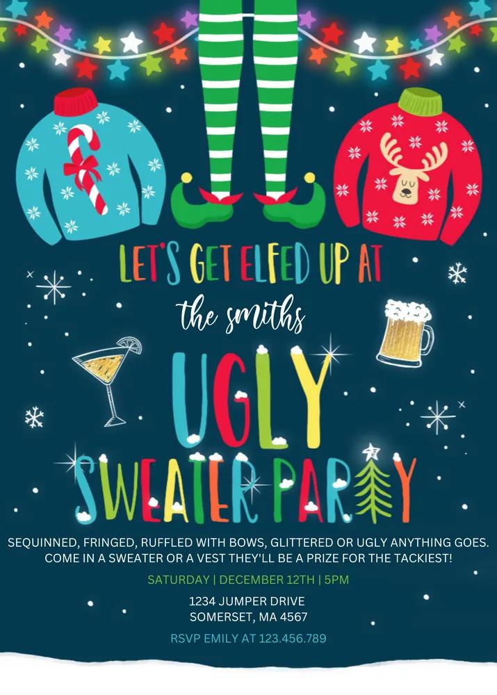 Ugly Sweater Party Invitation, Elfed Up Christmas Canva Template, Instant Edit
