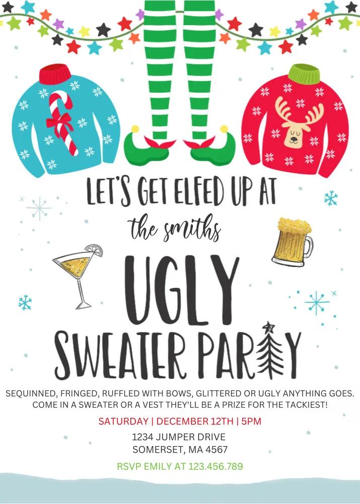 Ugly Sweater Party Invitation Canva Template, Elfed Up Christmas Invite DIY