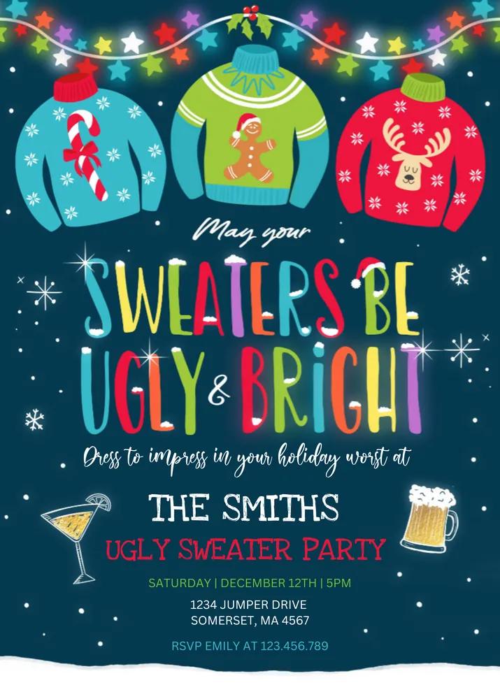 Ugly and Bright Christmas Sweater Party Invite | Editable Canva Template