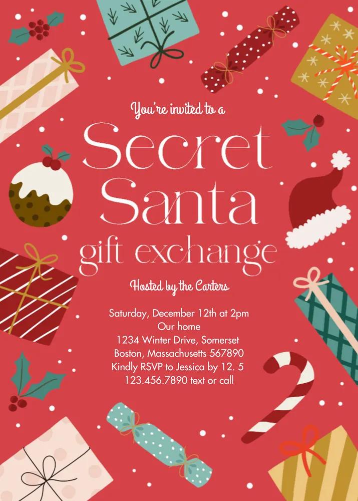 Editable Secret Santa Gift Exchange Invitation | Canva Template PDF
