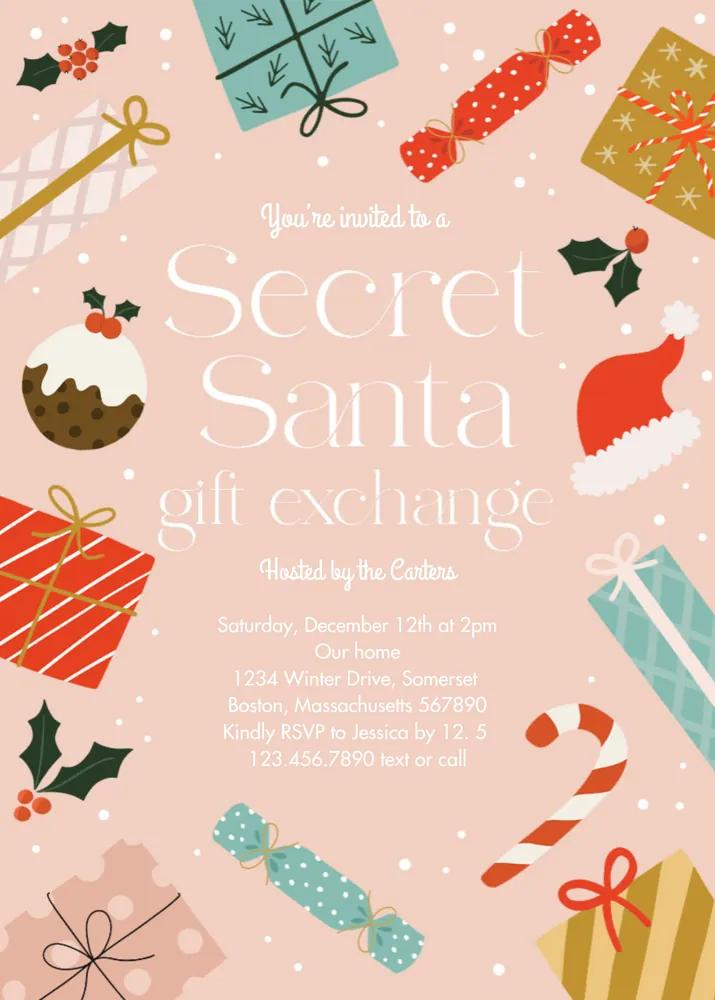 Secret Santa Gift Exchange Invitation | Editable Canva Template Holiday Invite