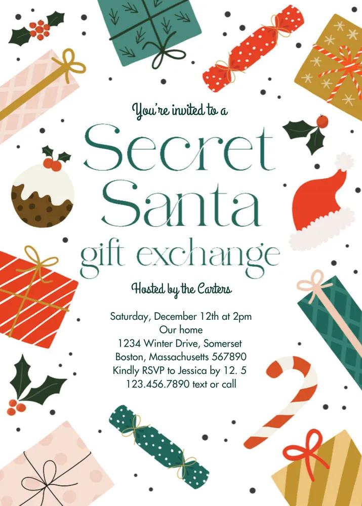 Editable Secret Santa Gift Exchange Invitation - Canva Template