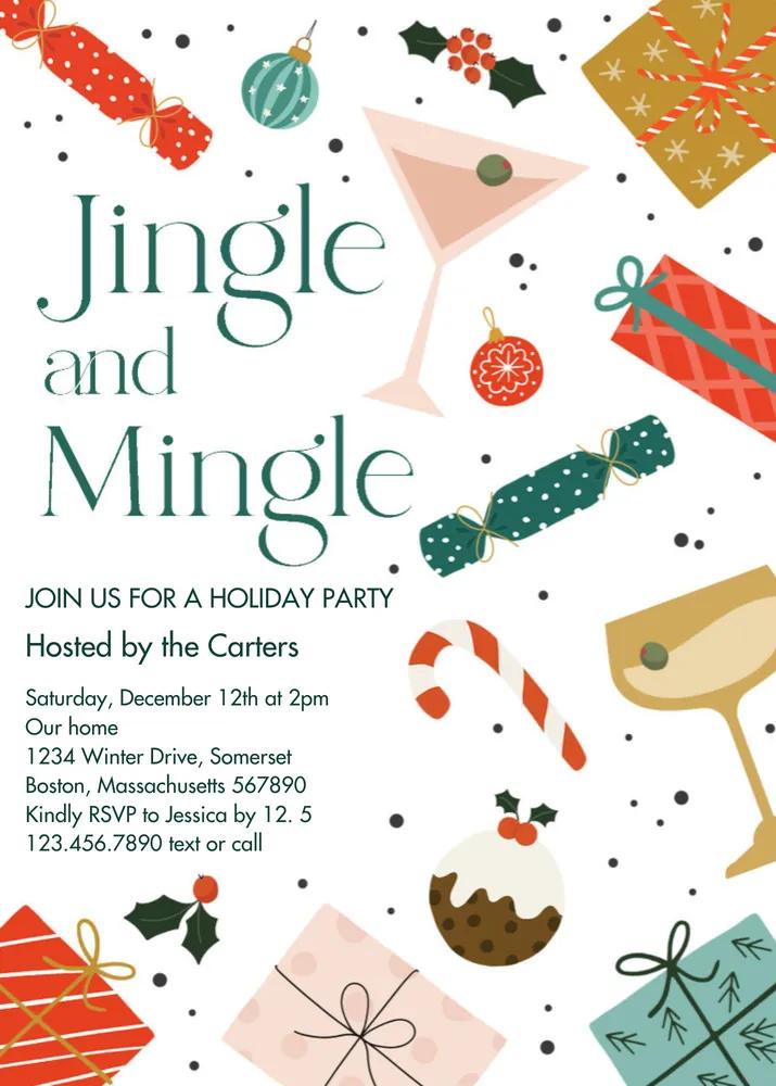 Jingle and Mingle Christmas Cocktail Party Invite | Editable Canva Template