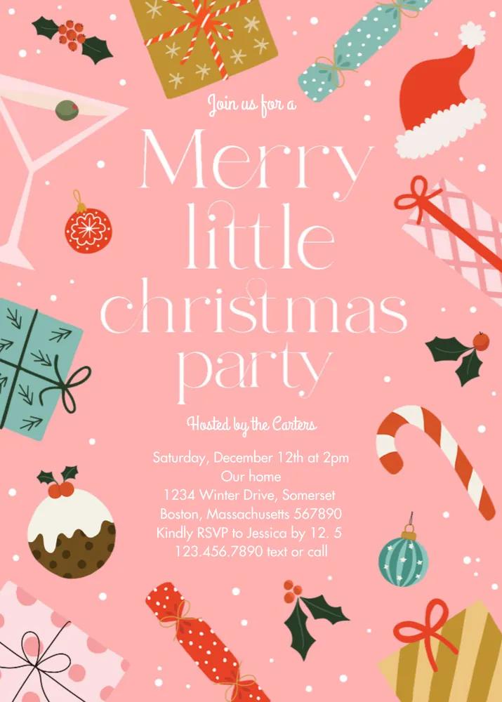 Merry Little Christmas Party Invitation | Editable Canva Template