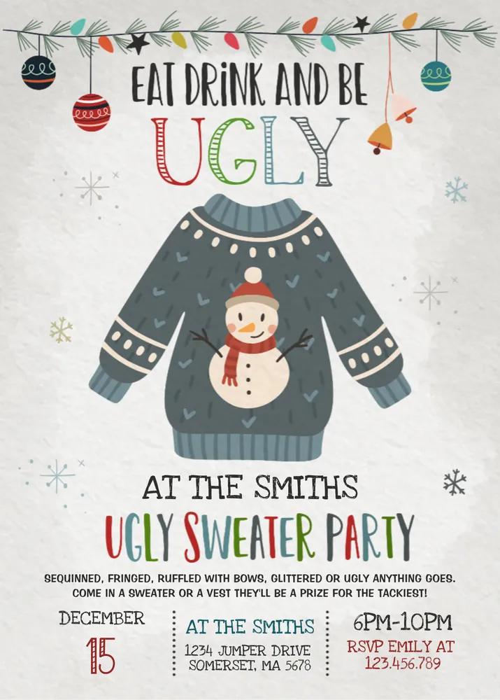 Ugly Sweater Party Invitation, Christmas Elfed Up Editable Canva Template