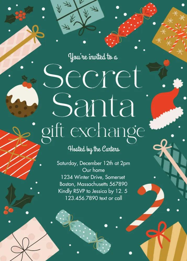 Editable Secret Santa Invitation Canva Template - Holiday Gift Exchange Invite