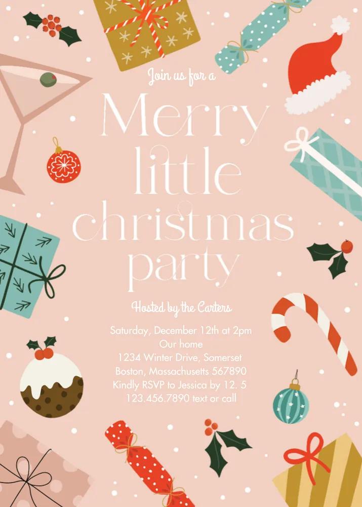 Merry Little Christmas Party Invitation | Editable Canva Template