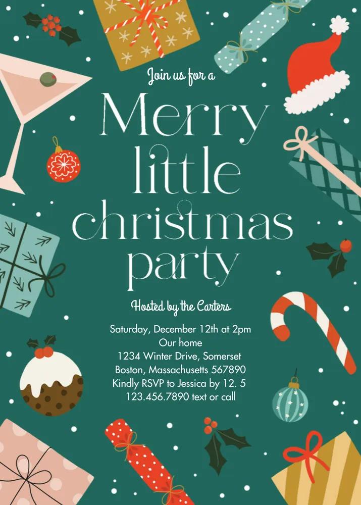 Merry Little Christmas Holiday Party Invitation | Editable Canva Template