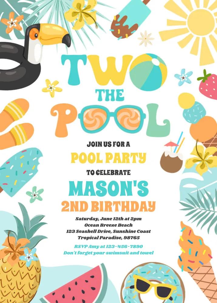 Two The Pool 2nd Birthday Invitation | Summer Pool Party Canva Template