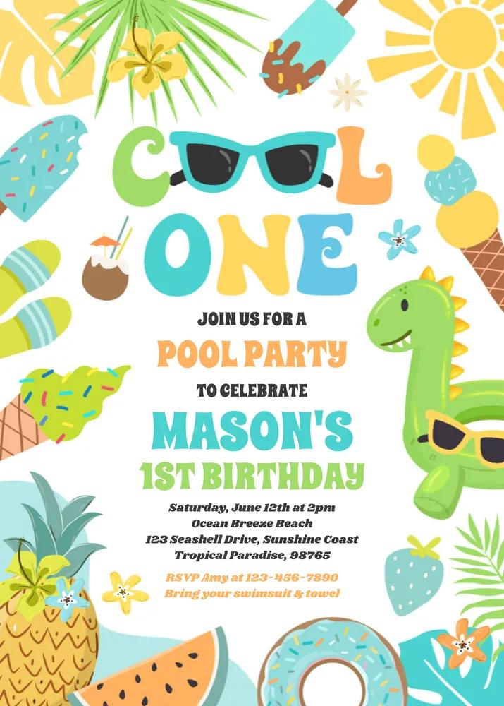 Cool One Tropical 1st Birthday Invitation | Canva Beach Theme Template