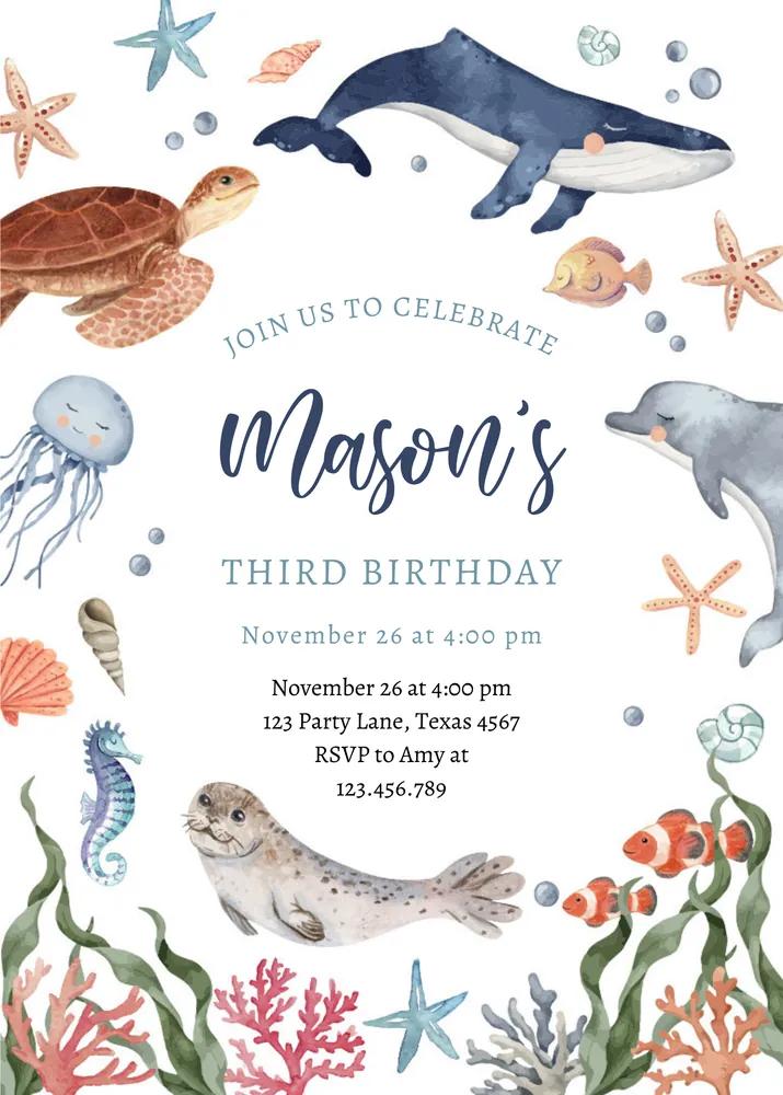 Editable Under the Sea Boy Birthday Invitation Canva Nautical Ocean Template