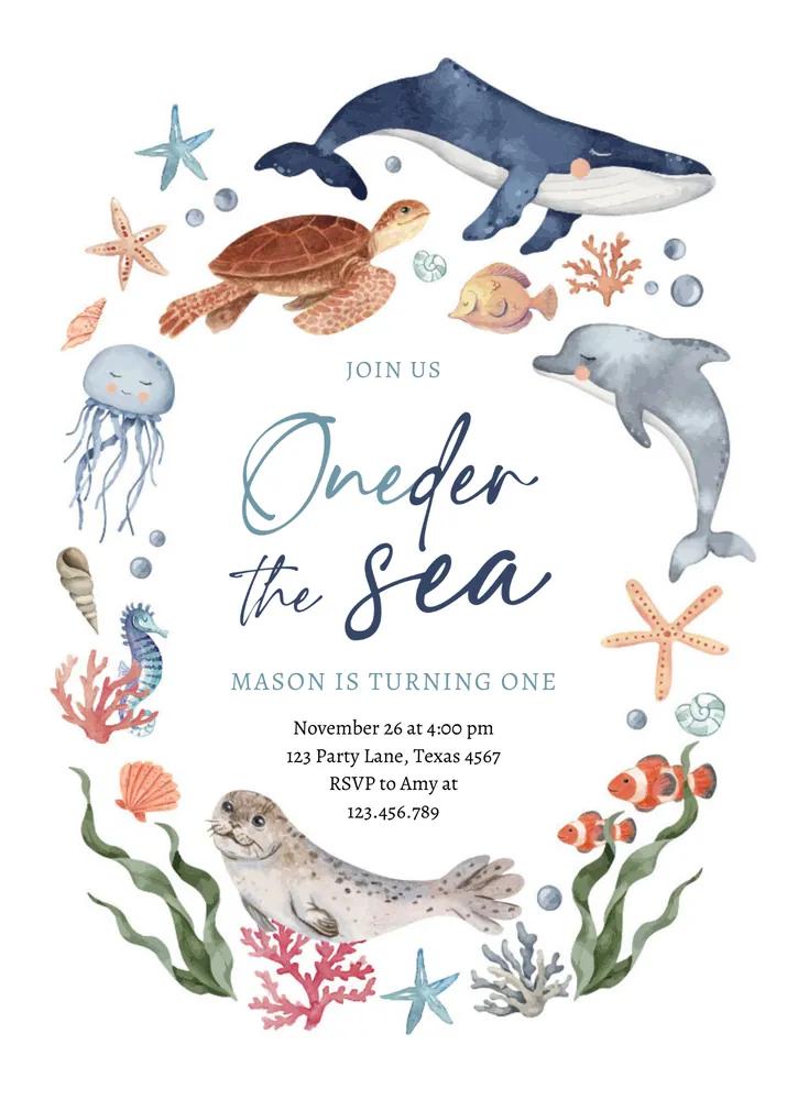Oneder The Sea 1st Birthday Invitation | Nautical Ocean Canva Template
