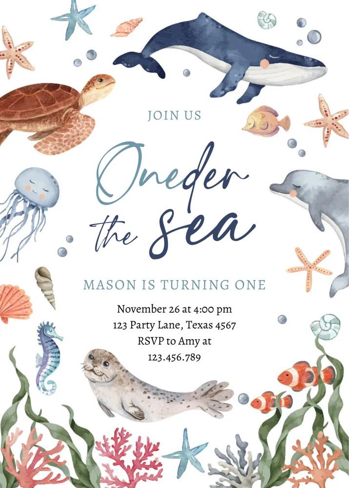 Oneder the Sea 1st Birthday Invitation | Nautical Ocean Canva Template