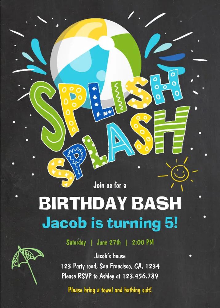 Splish Splash Pool Party Invitation | Editable Canva Template Birthday Invite