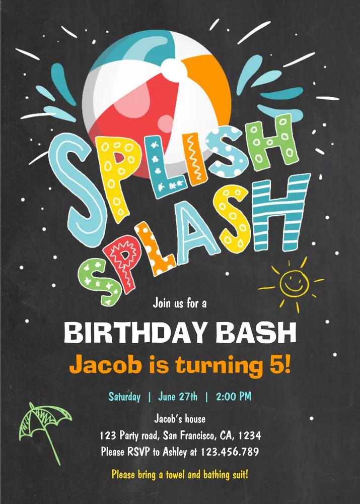Splish Splash Pool Party Invitation | Editable Canva Template Birthday Invite