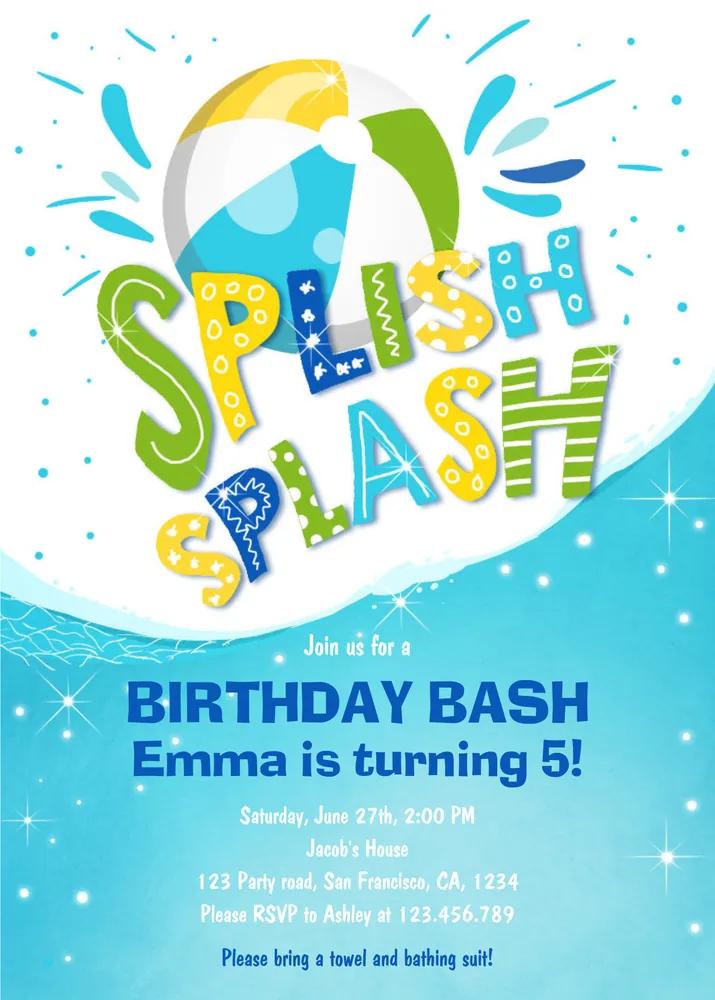 Splish Splash Boy Pool Party Birthday Invitation Canva Template Instant Download