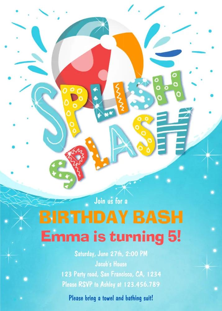 Splish Splash Boy Pool Party Invitation | Editable Canva Template