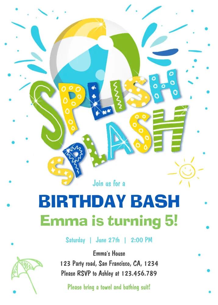 Boy Pool Party Invitation Canva Template | Splish Splash Birthday Bash Editable
