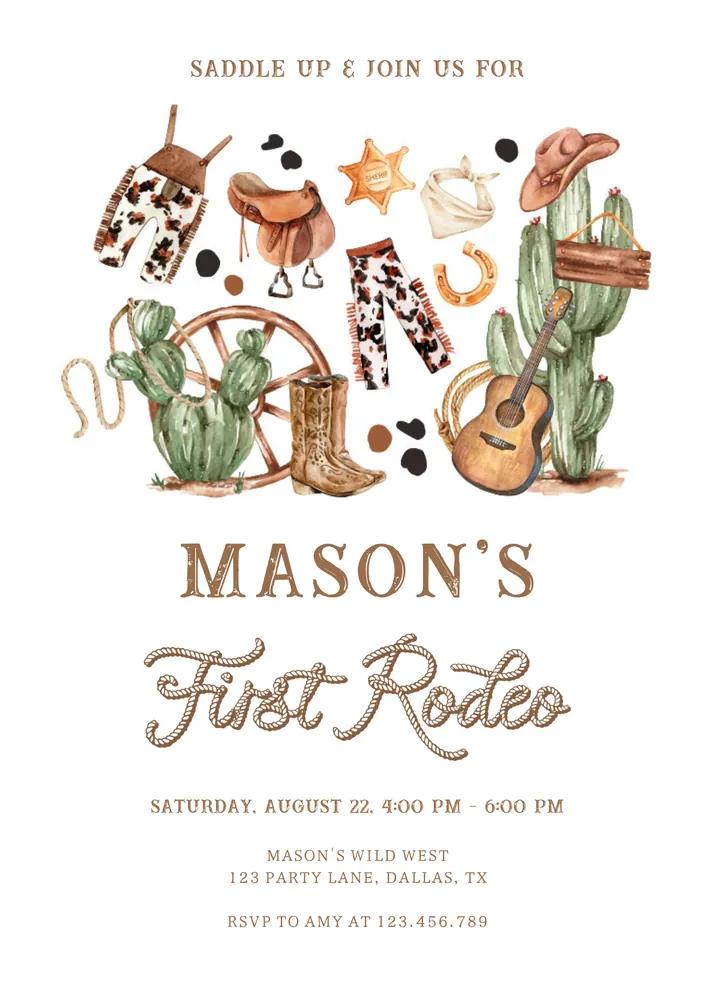 First Rodeo Birthday Invitation | Editable Canva Template | Wild West Boy Invite