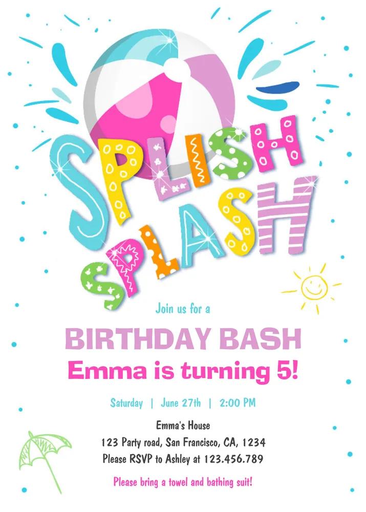 Girl Pool Party Invitation Template - Splish Splash Birthday Bash Canva