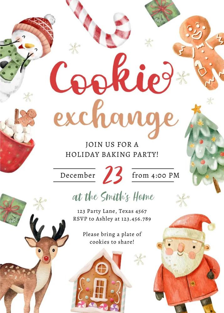 Editable Christmas Cookie Exchange Invitation Canva Template Holiday Baking Party