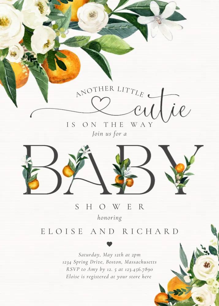 Another Little Cutie Baby Shower Invitation | Editable Canva Template