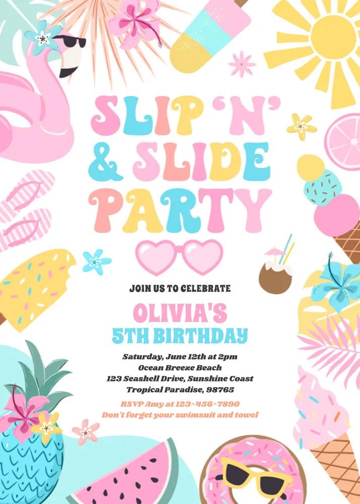 Slip N Slide Splash Pad Summer Birthday Party Invitation Canva Template