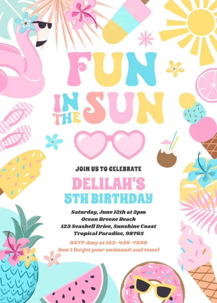 Fun In The Sun Tropical Beach Birthday Party Invitation Canva Template