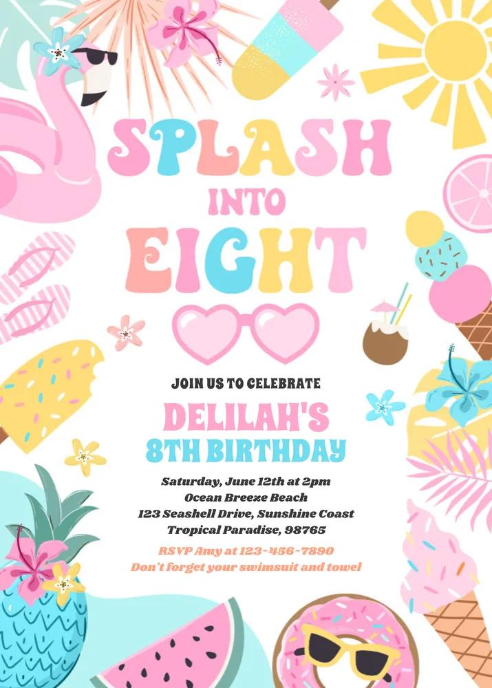 Splash Into Eight Tropical Beach 8th Birthday Invitation Canva Template