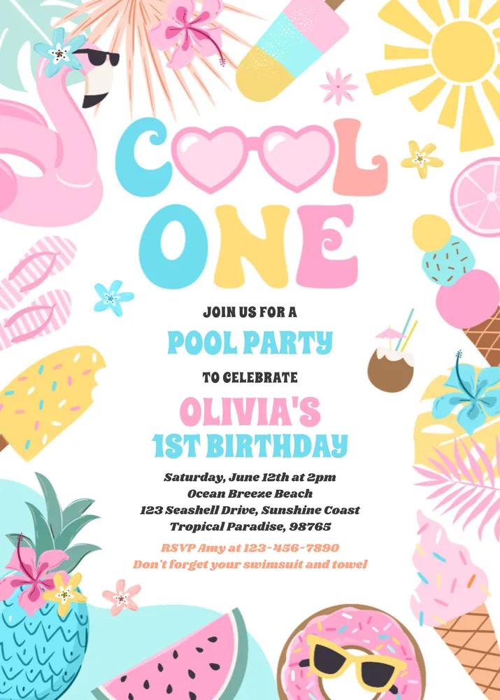 Cool One Tropical 1st Birthday Invitation | Summer Beach Canva Template