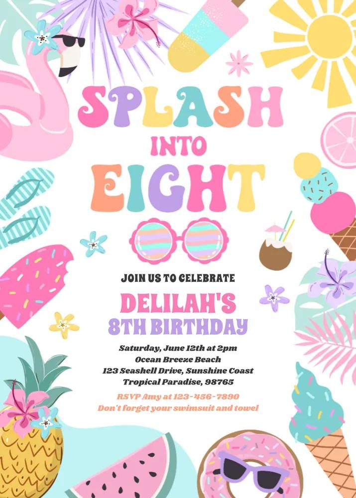 Splash Into Eight Tropical Beach 8th Birthday Invitation Canva Template