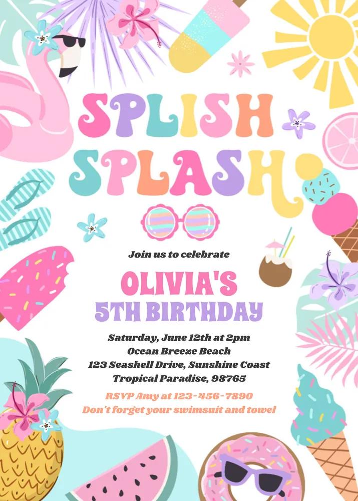 Tropical Pool Party Birthday Invitation - Editable Canva Template