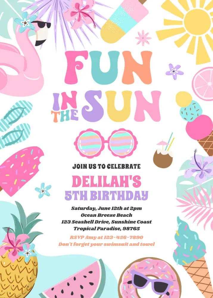 Fun In The Sun Tropical Beach Birthday Party Invitation Canva Template