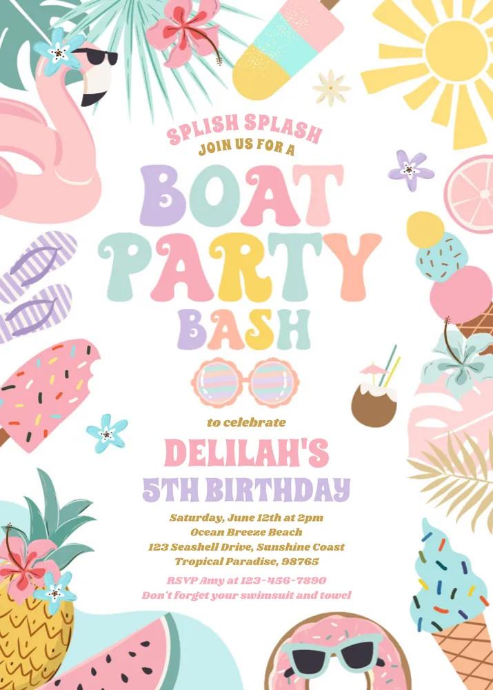 Tropical Birthday Invitation - Boat Lake Ocean Marina Canva Template