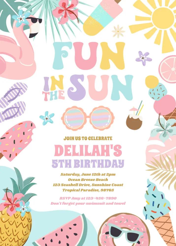 Fun In The Sun Tropical Beach Birthday Party Invitation Canva Template